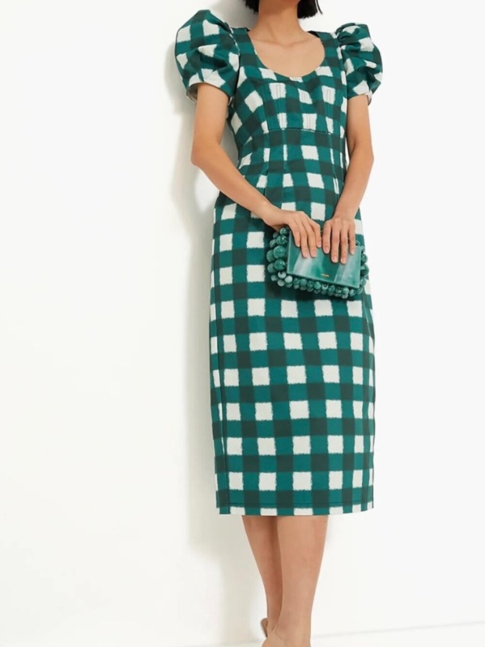 Tuckernuck Green and White Juniper Gingham Puff Sleeve Dress Sz XS NWT